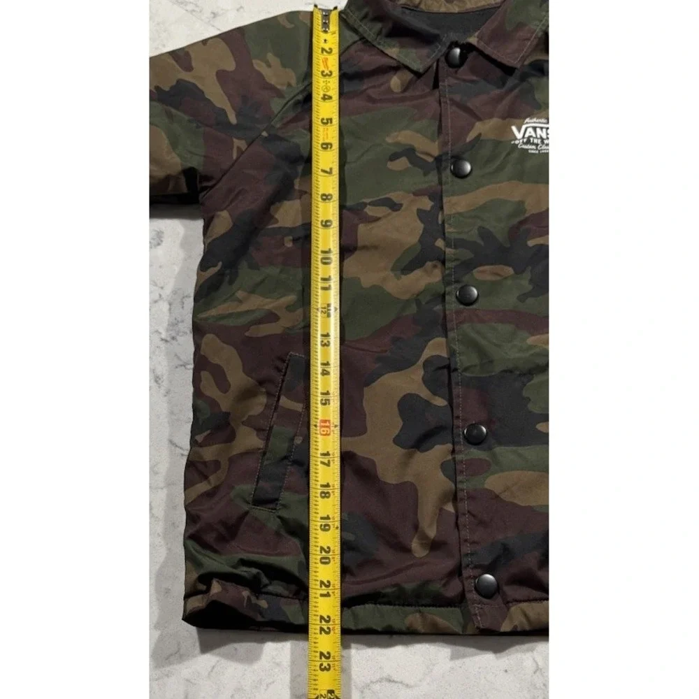 Vans Torrey Coaches Jacket Boys Medium Green Camo Snap Windbreaker Lightweight